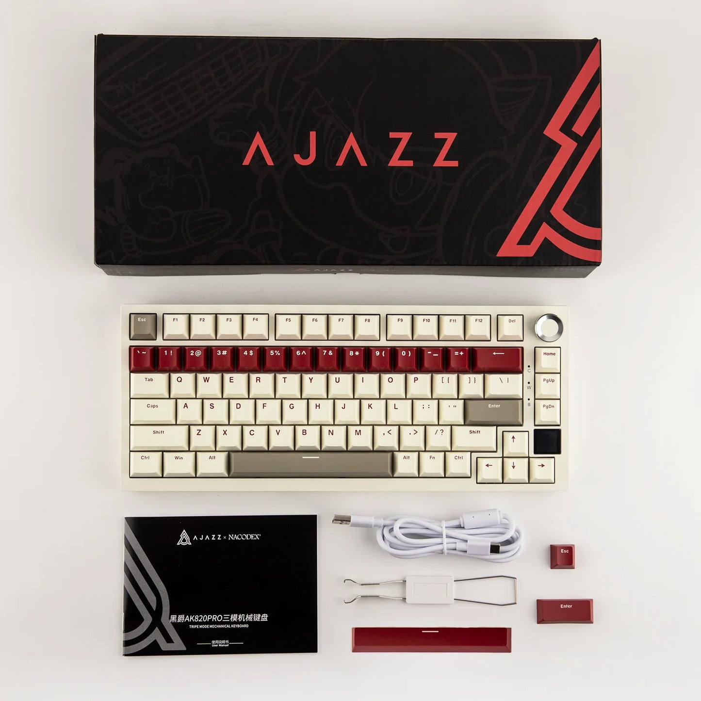 Ajazz AK820 Pro 75% Gasket-mounted Bluetooth 5.1/2.4G Wireless/Type-C Wired Mechanical Keyboard with TFT Screen for Mac/Win